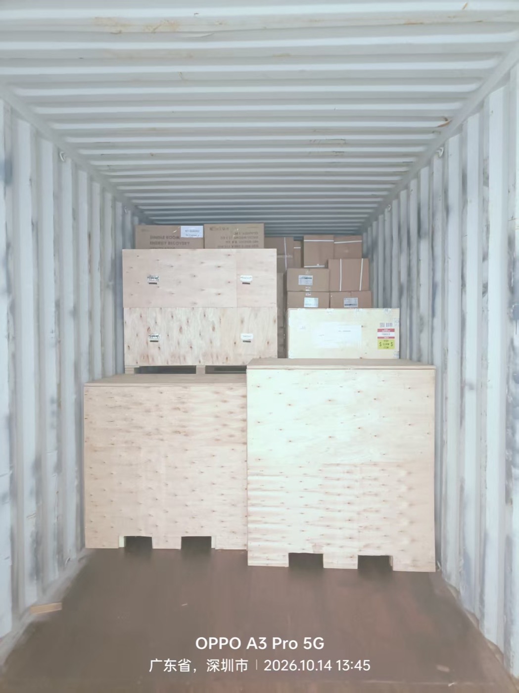 Wooden crates loaded and secured inside a 40ft container