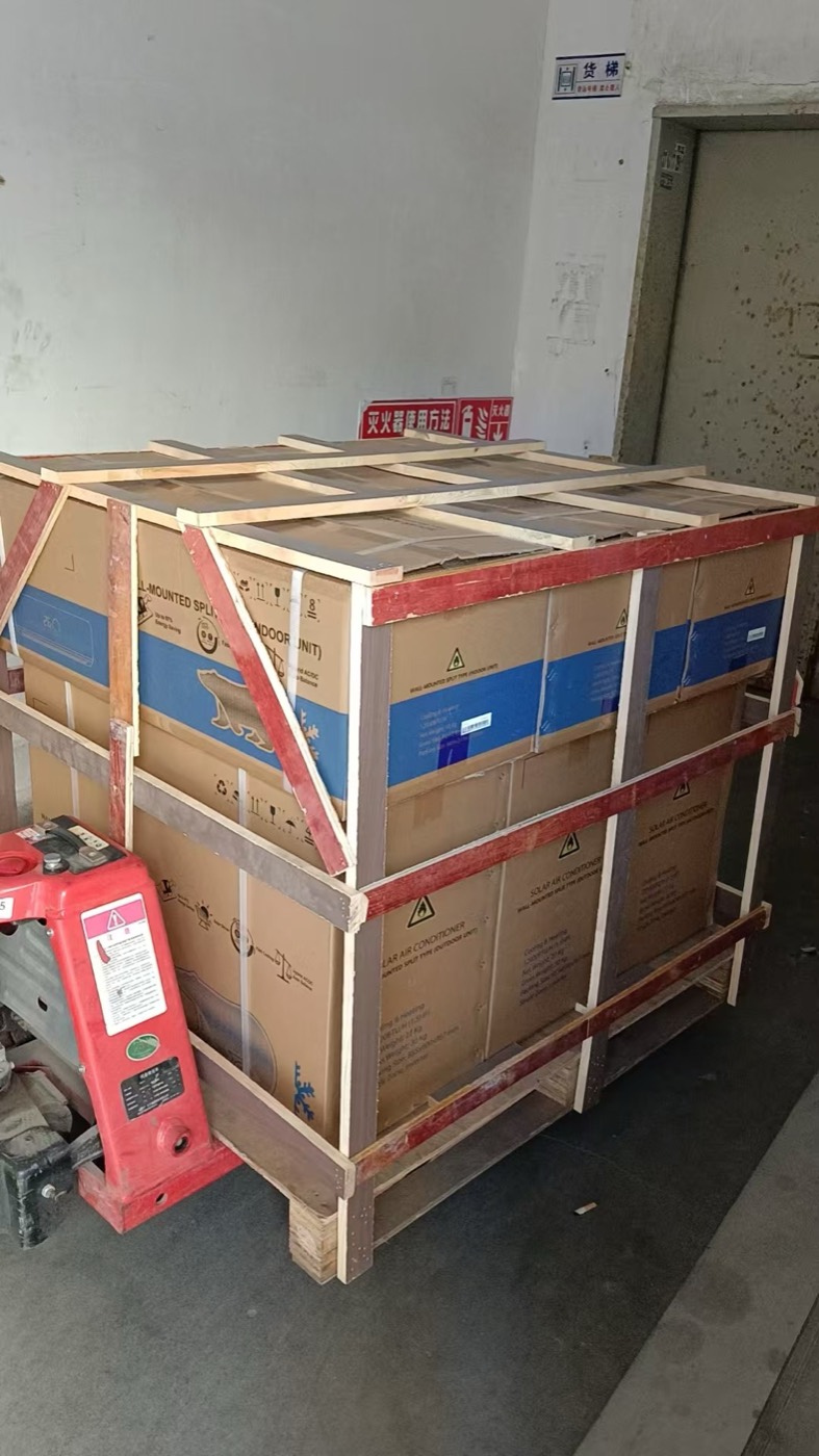 Equipment packed in wooden crates