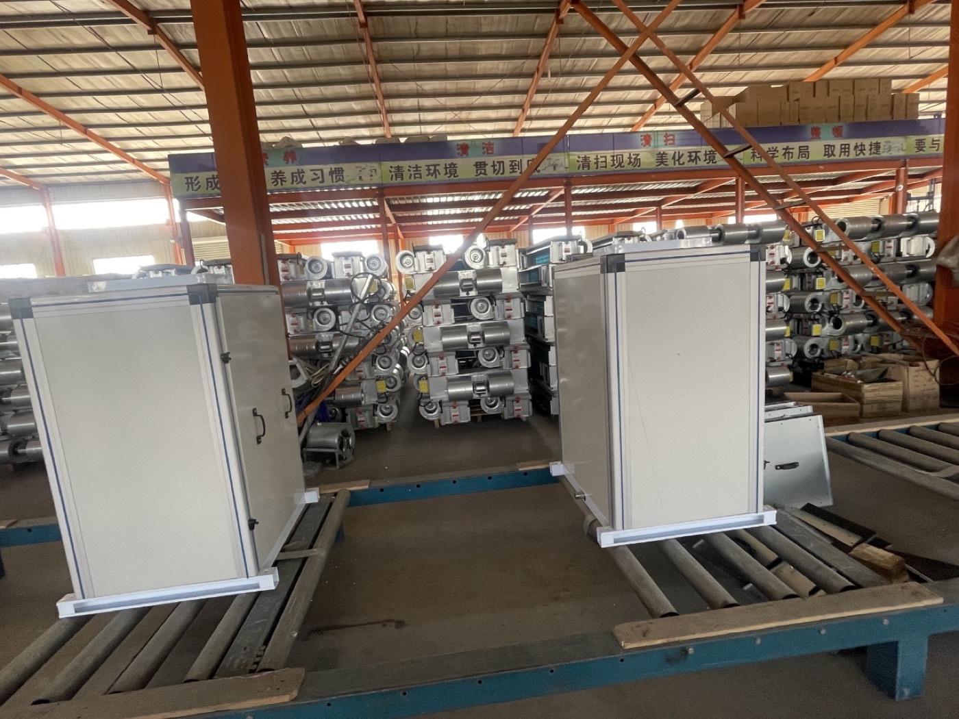 Finished units on the factory floor awaiting inspection