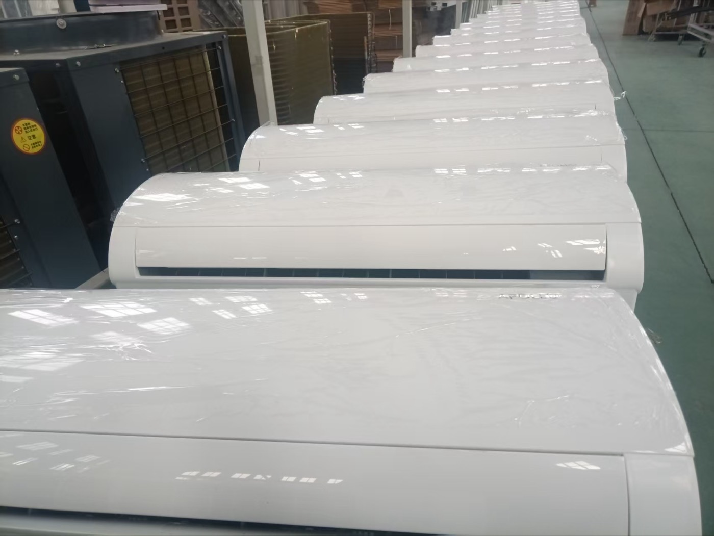 Row of fan-coil units on the production line